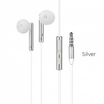 Проводные наушники HOCO M26 Zorun, Jack 3.5mm, 1.2 м, серебристый, контроллер с микрофоном