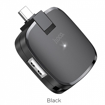 Переходник HOCO HB11 Type-C, USB - 3USB, черный, (USB 2:0 - 480 Мбит/с)