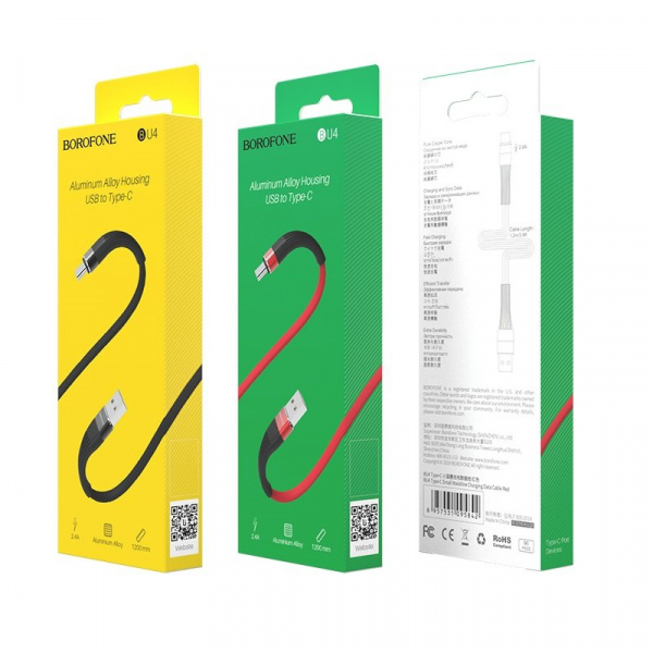 Кабель Borofone BU4, USB - USB Type-C, 1.2 м, красный