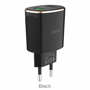Зарядное устройство HOCO C60A Prestige, 3.4A, черный, двойной порт, QC2.0