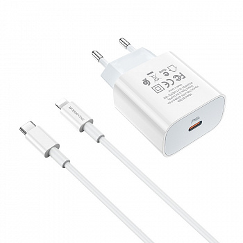 Зарядное устройство BOROFONE BA38A Speedy Type-C, 3A, белый, с кабелем BX36 Lightning PD