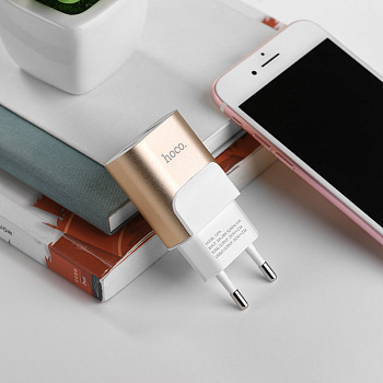 Сетевое зарядное устройство Hoco C47A 2 USB, 2.1А, золотой