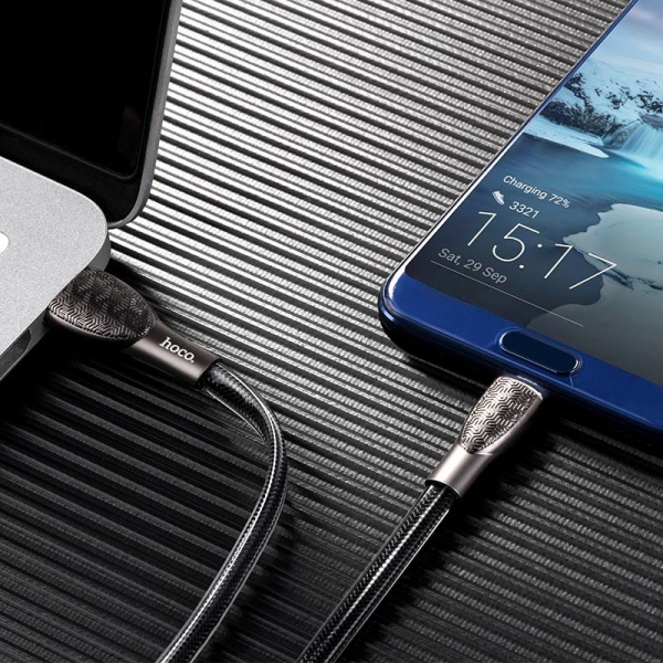 Кабель hoco U52 Bright, USB - USB Type-C, 1.2 м, черный