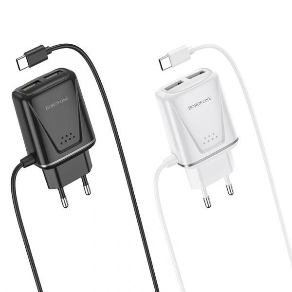 Зарядное устройство BOROFONE BA50A Beneficence Type-C, 2.1A, белый, два порта