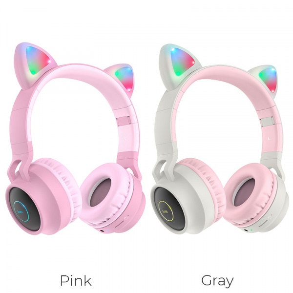 Беспроводные наушники HOCO W27 Cat ear, Bluetooth, 300 мАч, розовый, TF, AUX