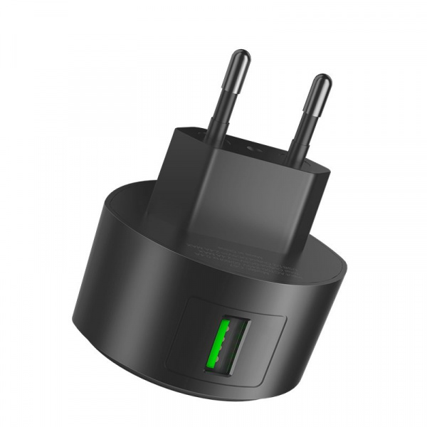 Сетевое зарядное устройство Hoco C68A QC3.0, 1 USB, 2.4А, Quick charge 3.0, черный