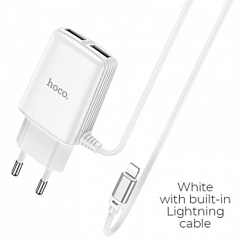 Зарядное устройство HOCO C82A Real, 2.4A, белый, кабель Lightning
